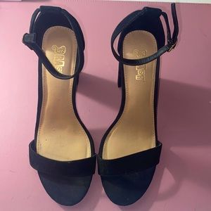 Black Suede Heeled Sandals (Size 8.5)